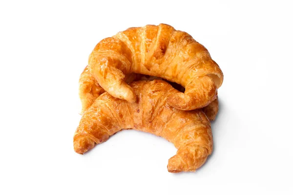 Versgebakken Croissants Witte Achtergrond Bovenaanzicht — Stockfoto