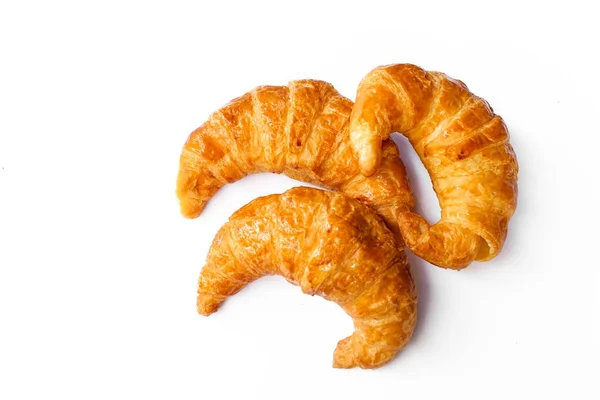 Versgebakken Croissants Witte Achtergrond Bovenaanzicht — Stockfoto