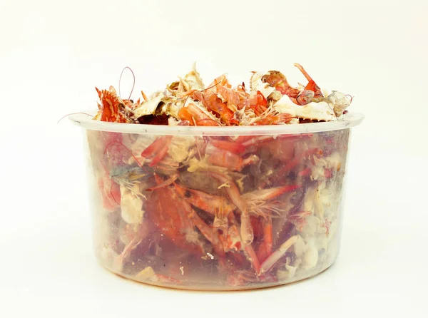 剩下的食物垃圾 螃蟹壳和虾壳 — 图库照片