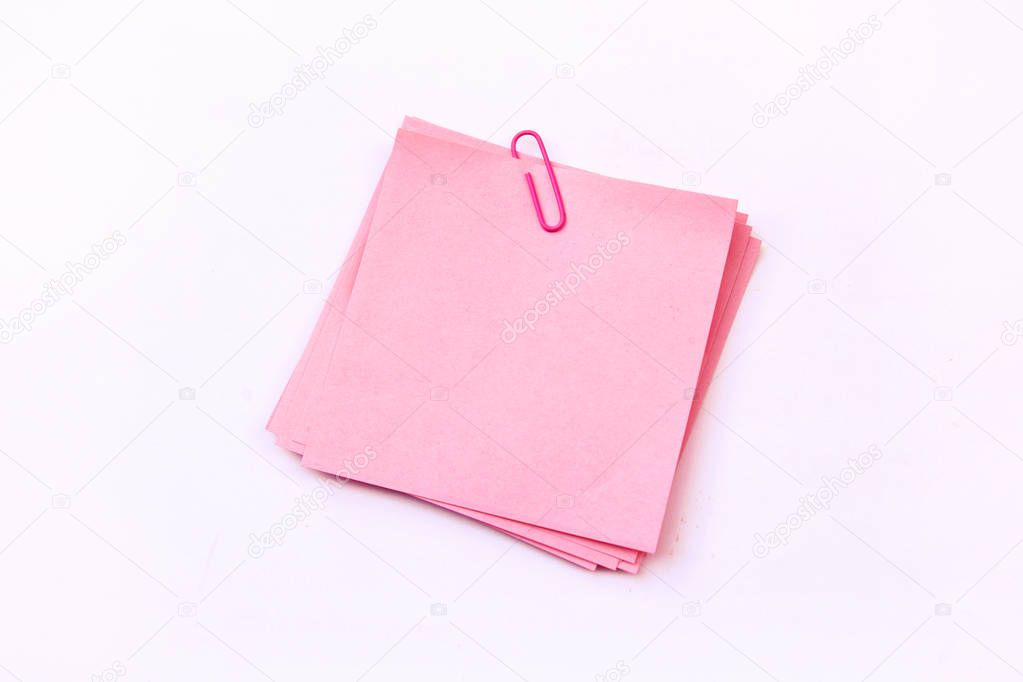 pink sticky note isolate on white background