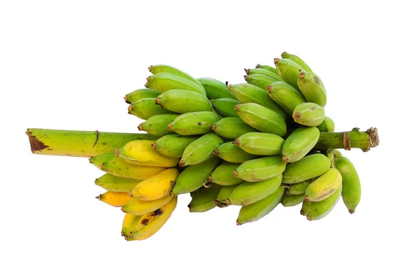 Banane Proaspete Cultivate Crude Coapte Fundal Alb — Fotografie, imagine de stoc