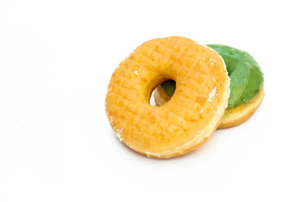 Donut Vidro Marrom Verde Isolado Fundo Branco — Fotografia de Stock