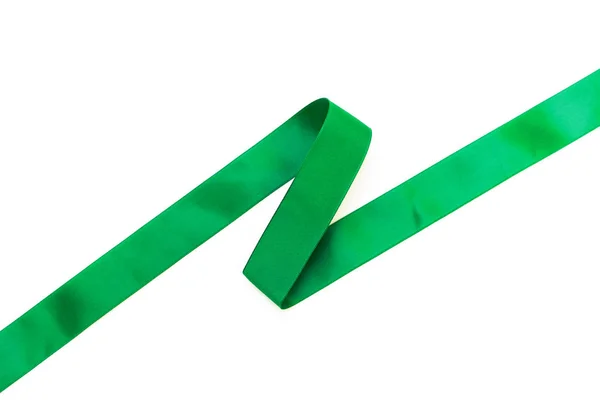 Green Satin Ribbon Isolated White Background — Stock Photo, Image