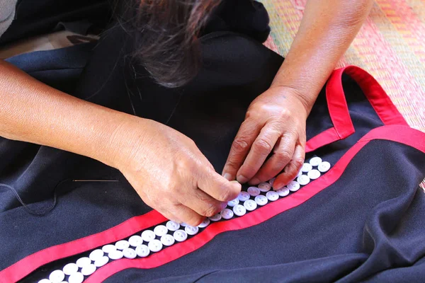 Women Sewing Tribal Dress Phuthai Dress — Stock Photo, Image