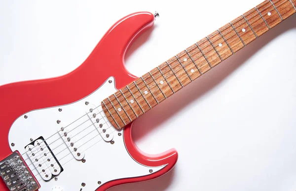 Fragment Red Electric Guitar White Background Part Guitar Music Object Stock Photo