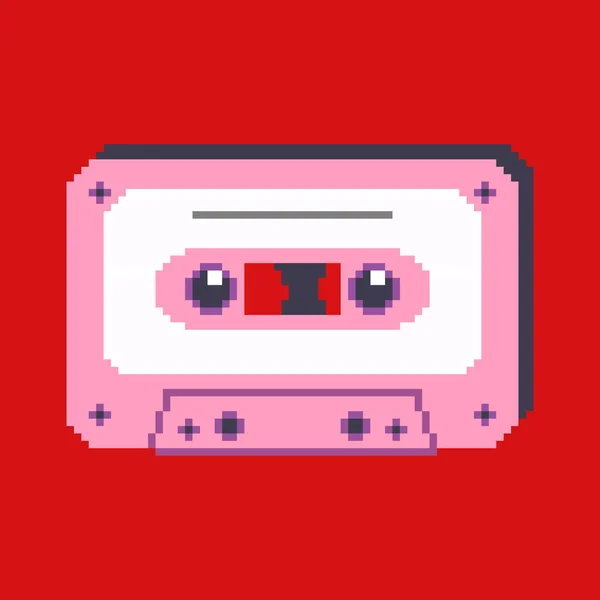 Cassette Tape Retro Vintage Mixtape Vector Pixel Art Illustration Bit — Stock Vector