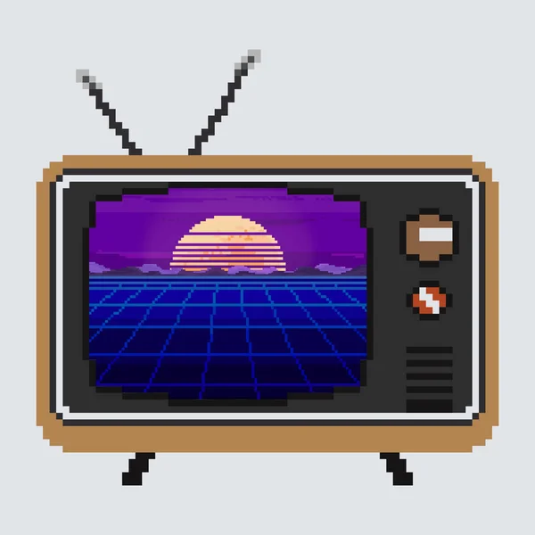Retro televizyonun yansıması. Piksel sanat tarzı. 8 bit. 