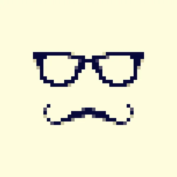 Pixel的胡子和眼镜图标 八分钱 平面设计 礼券贴纸 图标的时尚矢量图解 — 图库矢量图片