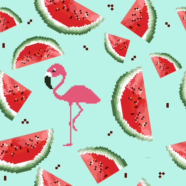 Watermelon Pattern Vector Pixel Art Bit Cute Seamless Vector Pattern — Stock Vector