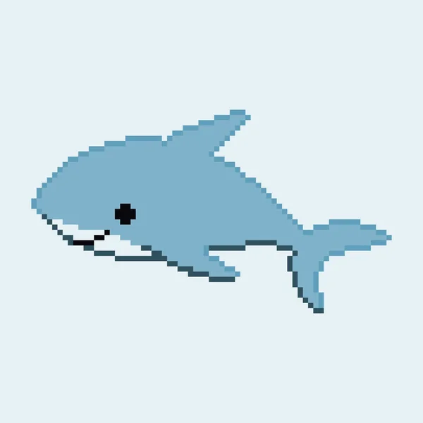 Ilustración Vectorial Pixel Shark Pixel Art Bits Tiburón Lindo Divertido — Archivo Imágenes Vectoriales