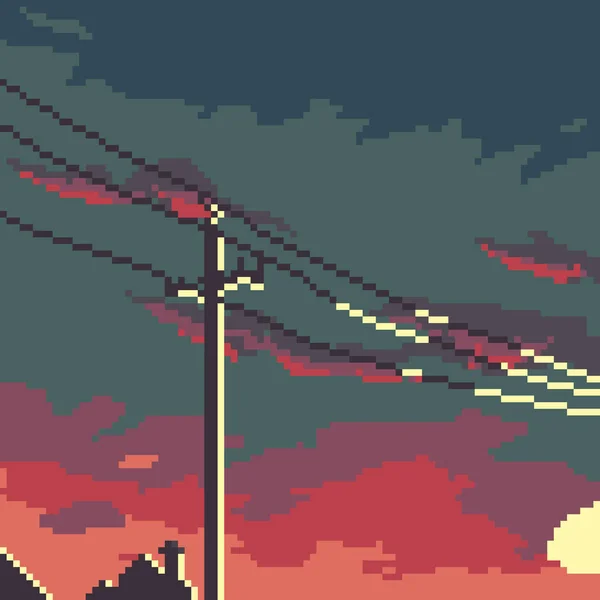 Piksel arkaplan. Piksel şehri. Retro tarzı. Piksel gökyüzü. Piksel sanatı. 8 bit