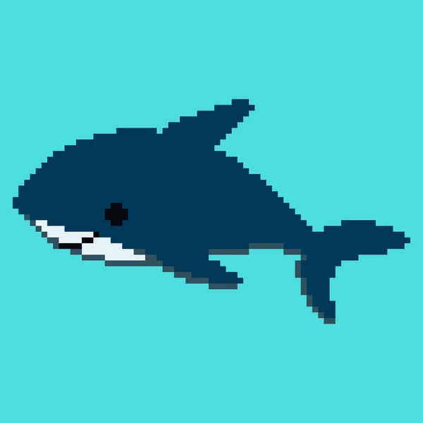 Ilustración Vectorial Pixel Shark Pixel Art Bits Tiburón Lindo Divertido — Archivo Imágenes Vectoriales