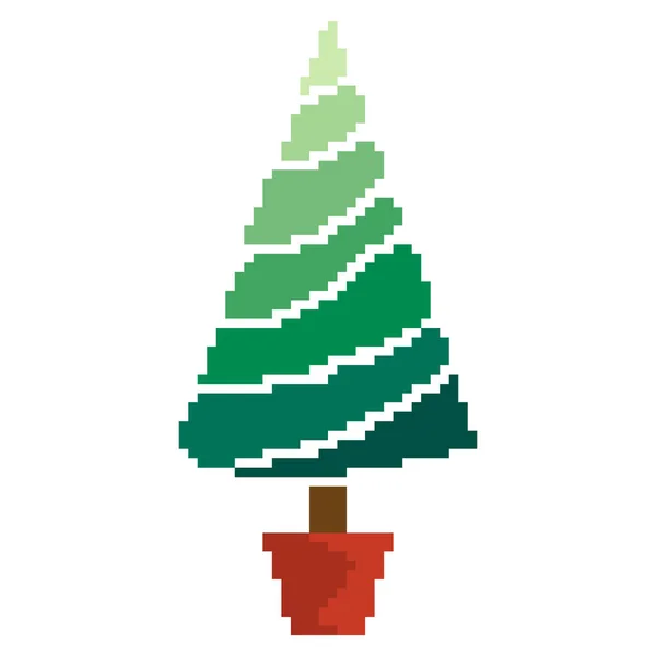 Albero Natale Con Fiocchi Neve Illustrazione Vettoriale Stile Pixel Art — Vettoriale Stock