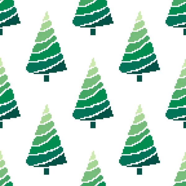 Seamless Pattern Christmas Tree Snowflakes Vector Illustration Pixel Art Style — Stock Vector