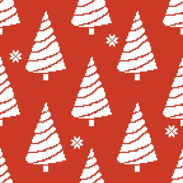 Modello Senza Cuciture Albero Natale Con Fiocchi Neve Illustrazione Vettoriale — Vettoriale Stock