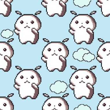 Şirin piksel çizgi film canavarı. Piksel sanatı. 8 bit. Vektör illüstrasyonu kusursuz desen. 