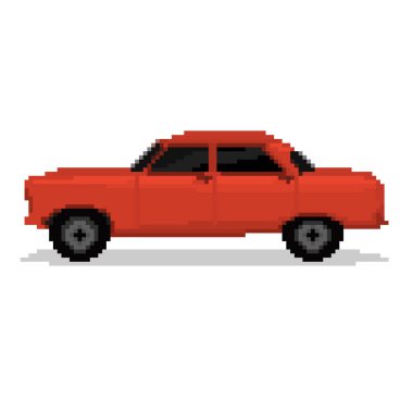 Pikselli araba. Piksel resim 8 bit. Kumaş, duvar kağıdı, ambalaj kağıdı, oyun ve kırtasiye projeleri için mükemmel.
