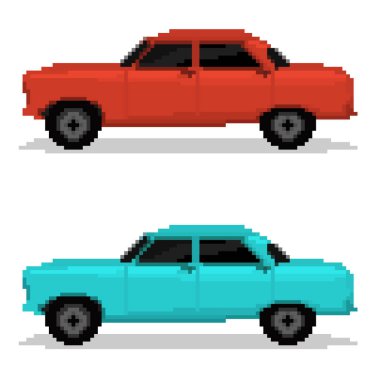 Pikselli araba. Piksel resim 8 bit. Kumaş, duvar kağıdı, ambalaj kağıdı, oyun ve kırtasiye projeleri için mükemmel.