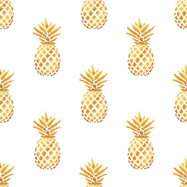 Renkli arka planda kusursuz bir yaz ananası. Vektörde kusursuz desen. Meyve illüstrasyonu. Piksel sanatı. 8 bit