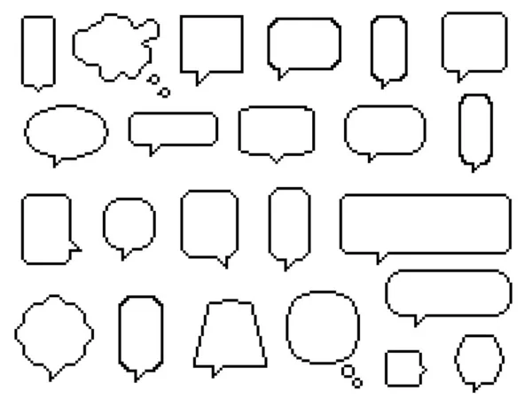 Set Blank Empty White Speech Bubbles Pixel Art Bit — Stock Vector