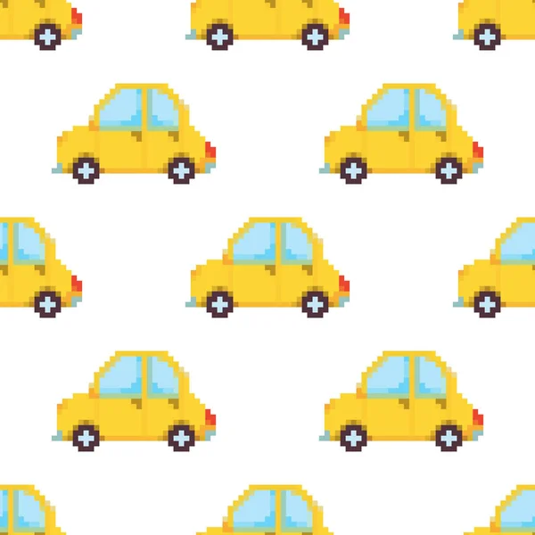 Pixel Cars Vector Seamless Pattern Pixel Art Cars Perfect Fabric — Stock Vector