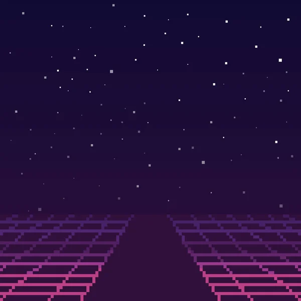 80年代のベクトルピクセルアートレトロなSf背景 Synthwave Vaporwave Retrowave ピクセルアートの背景 8Bit — ストックベクタ