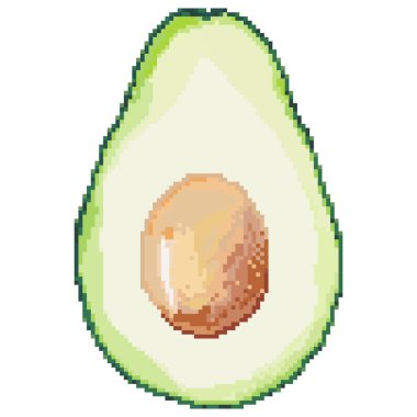 Avokado meyve logosu şablonu. Sağlıklı gıda logosu. Avokado meyvesi tam ve yarım. Piksel sanatı. 8 bit
