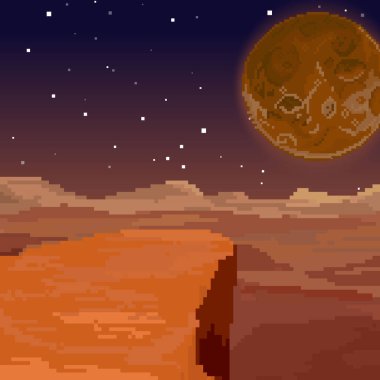 Vektör piksel sanat 80'li yılların Retro bilim-kurgu arka plan. Piksel sanat arka plan. 8 bit