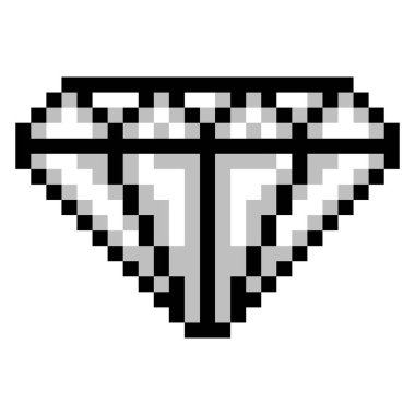 Set, renkli piksellerin koleksiyonu, mücevherler, beyaz arka planda izole edilmiş elmaslar. Piksel sanatı 8 bit video oyunları, simgeler, uygulamalar