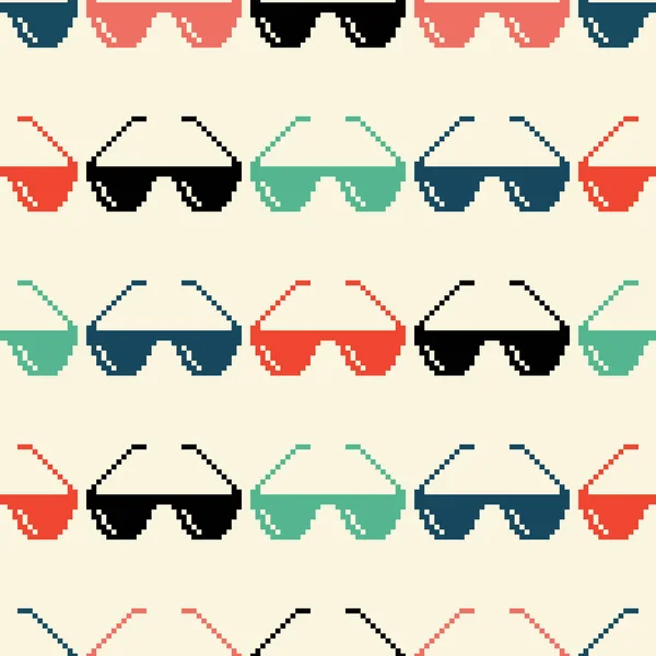 Modello Occhiali Sole Senza Cuciture Pixel Art Bit — Vettoriale Stock