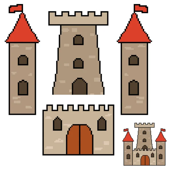 Pixelburg Für Spiele Und Websites Schlösser Und Burgen Sind Vektor — Stockvektor