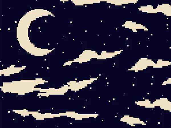 Pixel Art Vettoriale Sfondo Retro Sci Anni Pixel Luna Stelle — Vettoriale Stock