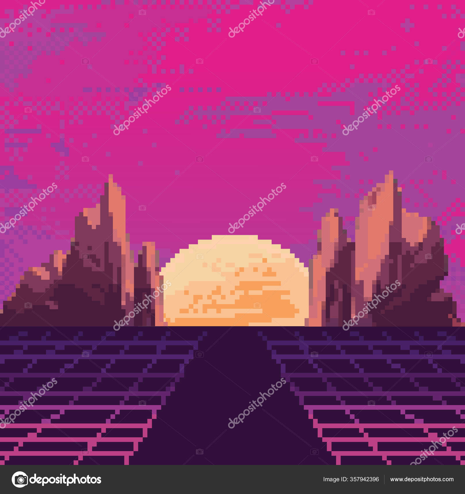 Vector Pixel Art 80s Retro Sci Background Synthwave Vaporwave Retrowave Vector Image By C Nataliia Lehka Vector Stock