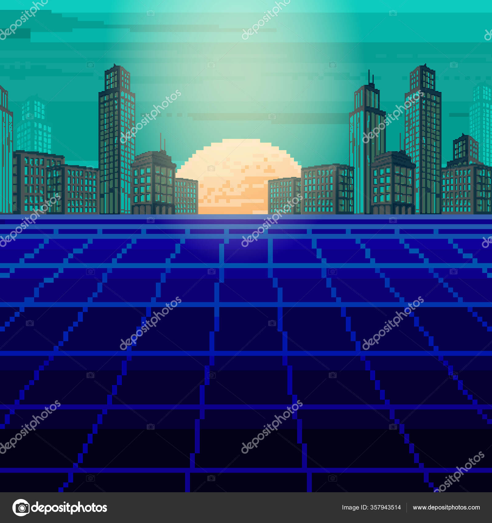 Pixel Art 80s Pôr Do Sol 8 Bits Energia Solar E Estilo Retrowave