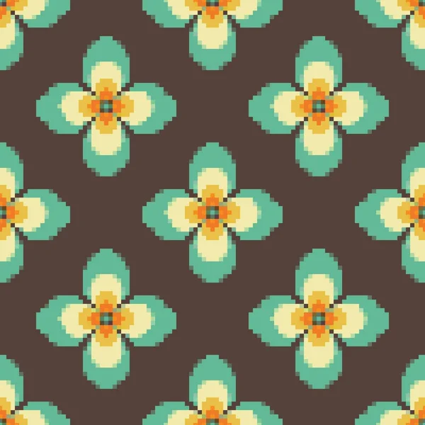 Απρόσκοπτη Ρετρό Μοτίβο Λουλούδια Εικονογράφηση Διάνυσμα Pixel Στυλ Τέχνης Bit — Διανυσματικό Αρχείο