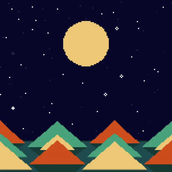 Pixel Arte Fundo Sem Costura Localização Com Montanhas Estrelas Lua — Vetor de Stock