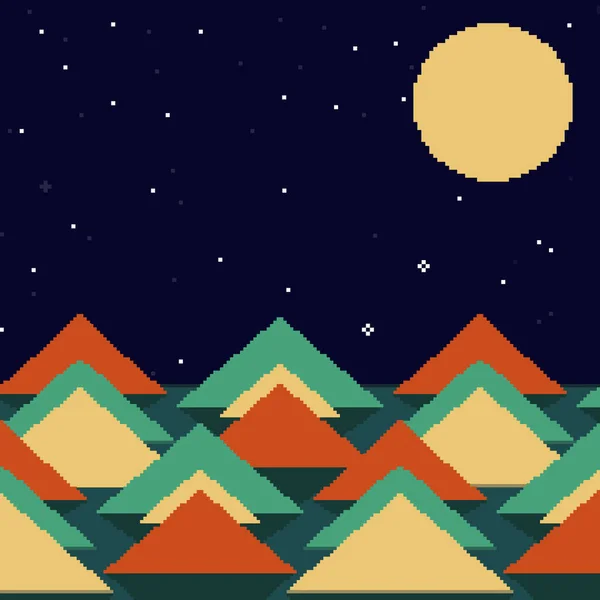 Pixel Arte Fondo Sin Costuras Ubicación Con Montañas Estrellas Luna — Archivo Imágenes Vectoriales