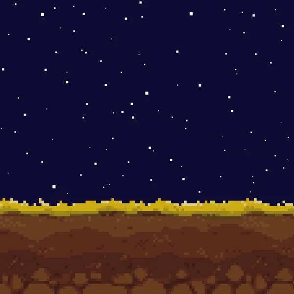 Pixel Fondo Del Juego Arte Tierra Hierba Cielo Nubes Pixel — Archivo Imágenes Vectoriales