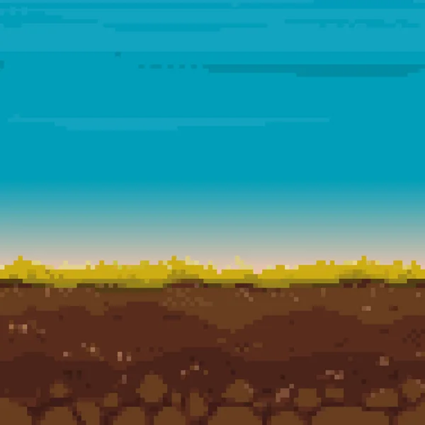 Pixel Kunst Spel Achtergrond Grond Gras Lucht Wolken Pixel Kunst — Stockvector