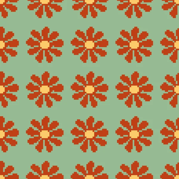 Απρόσκοπτη Ρετρό Μοτίβο Λουλούδια Εικονογράφηση Διάνυσμα Pixel Στυλ Τέχνης Bit — Διανυσματικό Αρχείο