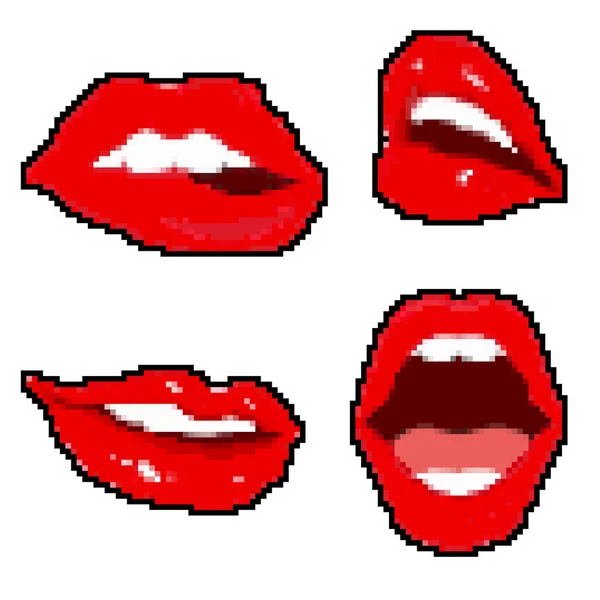 Uppsättning Sexiga Pixelläppar Pixelkonst Bit Söt Kyss — Stock vektor