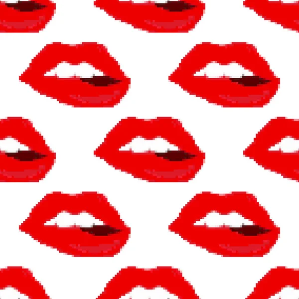 Patrón Sin Costuras Labios Pixel Art Bit Dulce Beso — Vector de stock