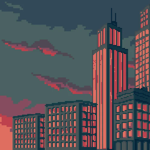 Wektorowa Ilustracja Miasta Sztuki Pikseli Pixel Art Retro Futurystyczne Tło — Wektor stockowy