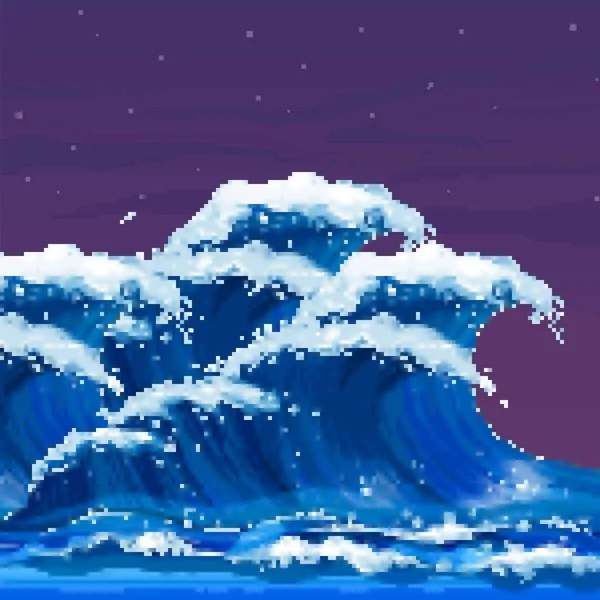 Ondas Mar Pixel Arte Píxeles Verano Bits Ilustración Vectorial Estilo — Archivo Imágenes Vectoriales