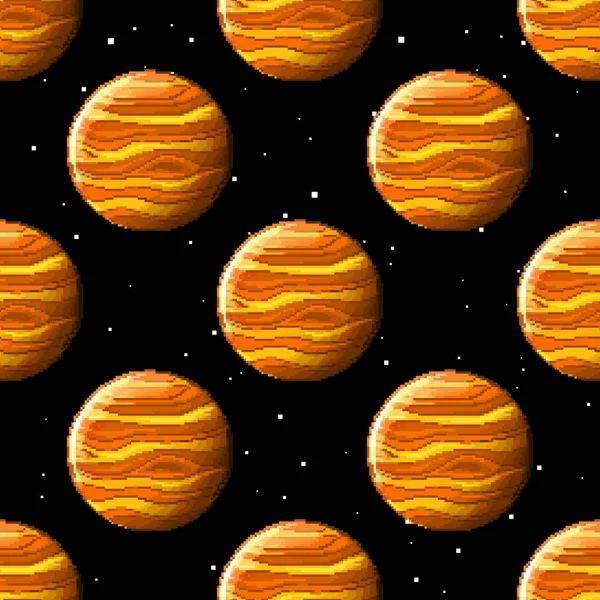 Vector Naadloos Patroon Van Planeten Pixel Kunstplaneten Bit Retro Achtergrond — Stockvector