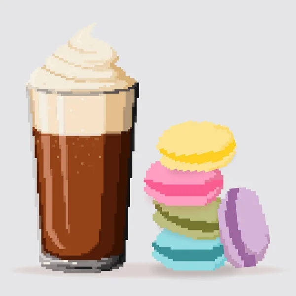Pixel Art Kaffee Und Kekse Makronen Retro 8Bit Spiel Vektorillustration — Stockvektor