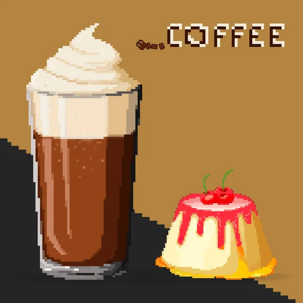 Pixel Arte Café Con Pastel Retro Juego Bits Ilustración Vectorial — Vector de stock