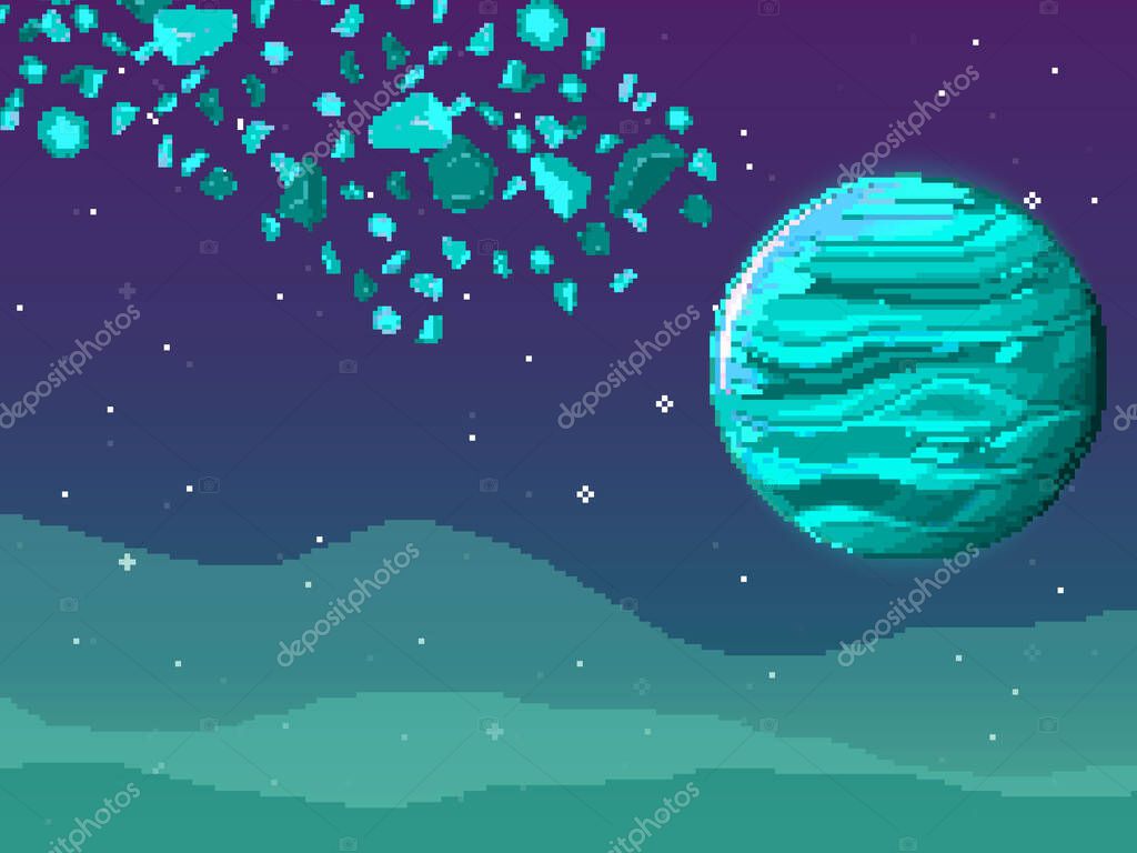 Pixel Art Planet In Space With Asteroids Retro Game Design Interface Pixel Art Space Background 8 Bit Premium Vector In Adobe Illustrator Ai Ai Format Encapsulated Postscript Eps Eps Format