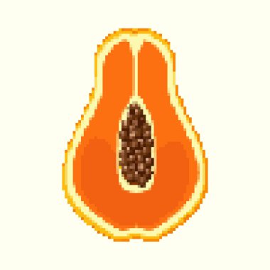 Piksel resim papaya simgesi. Piksel sanatı 8 bit meyve. Piksel arkaplanı. 