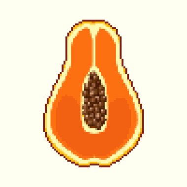 Piksel resim papaya simgesi. Piksel sanatı 8 bit meyve. Piksel arkaplanı. 
